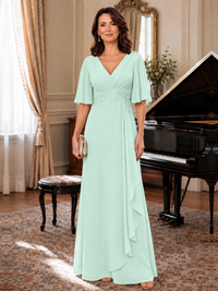 V-Neck Chiffon Lace Mother of the Bride Dresses