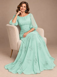 A-Line Mother of the Bride Dress with Sheer Puff Sleeves