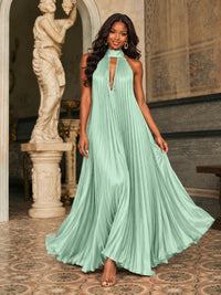 Rust Orange Pleated Halter Neck Maxi Dress
