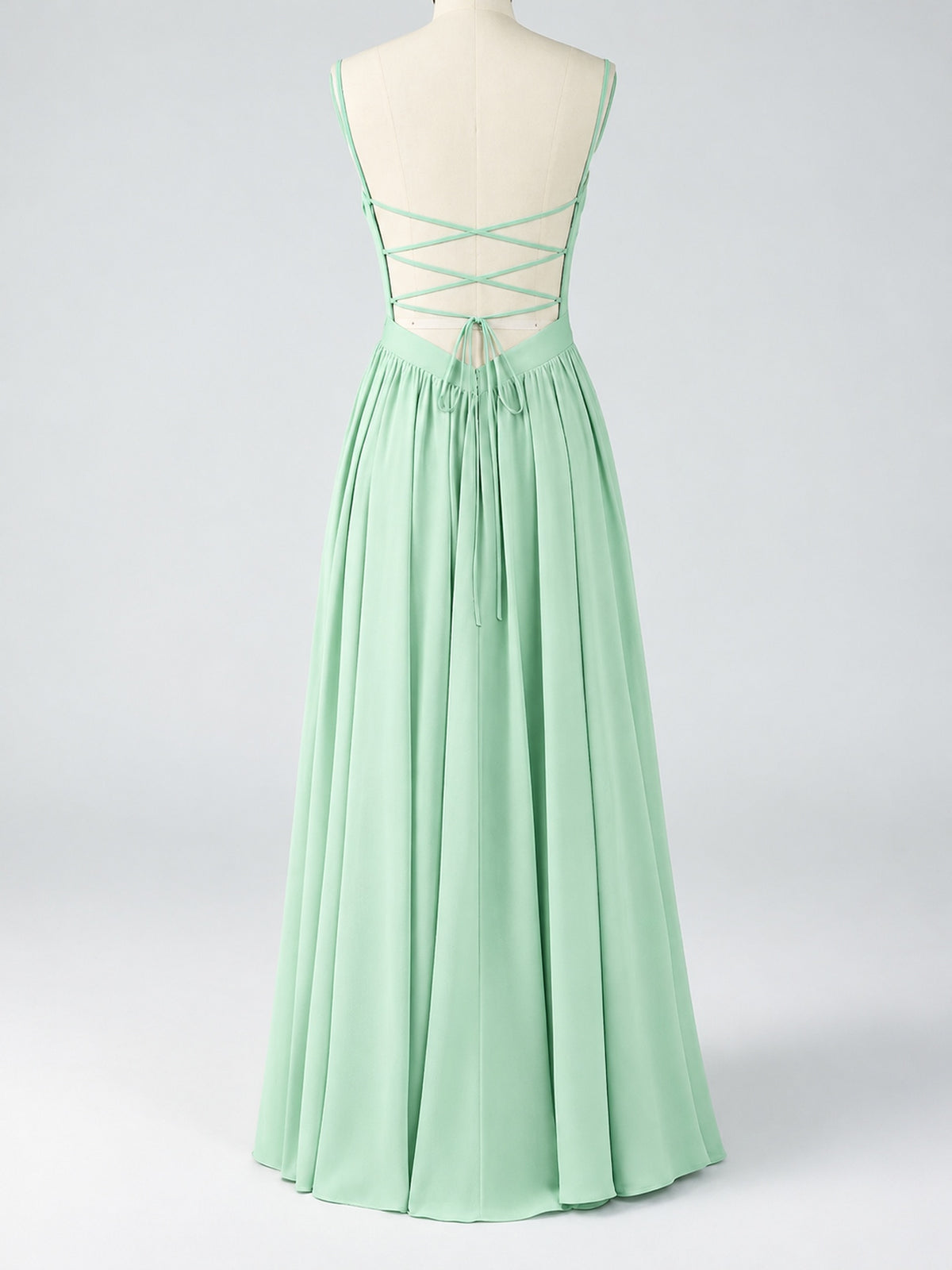Spaghetti Strap Ruched Chiffon Maxi Dress with Backless
