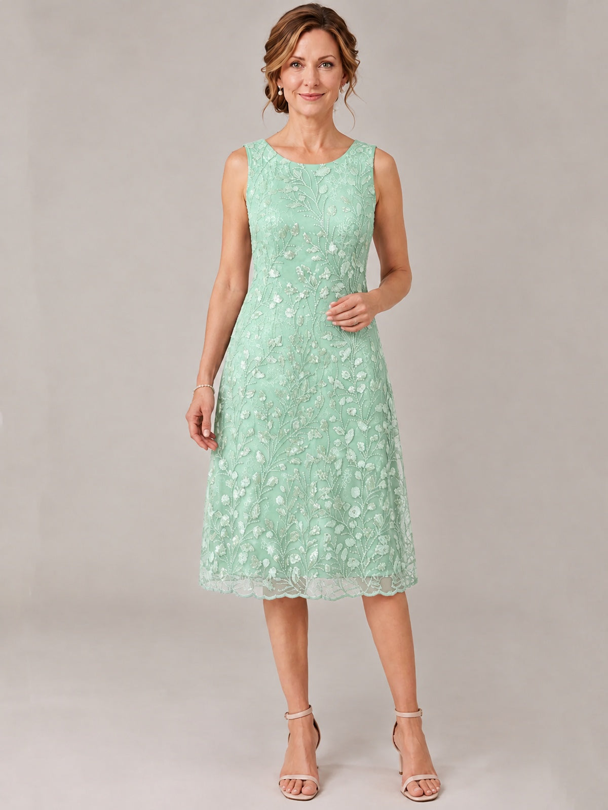 Tea Length Sequin Lace Mother of The Bride Dress with Chiffon Jacket