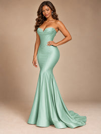 Red Strapless Satin Mermaid Prom Dress with Corset Bodice
