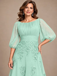 A-Line Mother of the Bride Dress with Sheer Puff Sleeves
