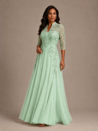 Embellished Appliques Mother of the Bride Dress with 3/4 Sleeves