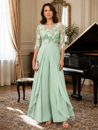 Lace Applique Wide-Leg Chiffon Mother of the Bride Jumpsuit