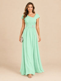 Cap Sleeve Mother of The Bride Dresses Long Chiffon Formal Gowns