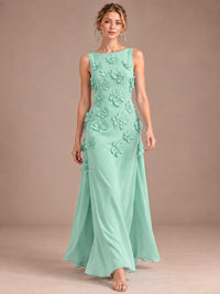 3D Floral Applique Sleeveless Formal Maxi Dress