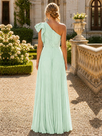 One Shoulder Pleated Chiffon A-Line Floor-Length Bridesmaid Dress