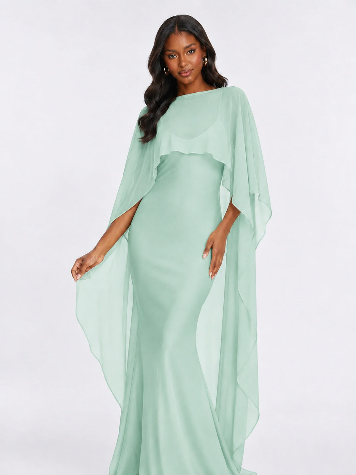 Satin Cape Prom Dresses Meramid Maxi Dress
