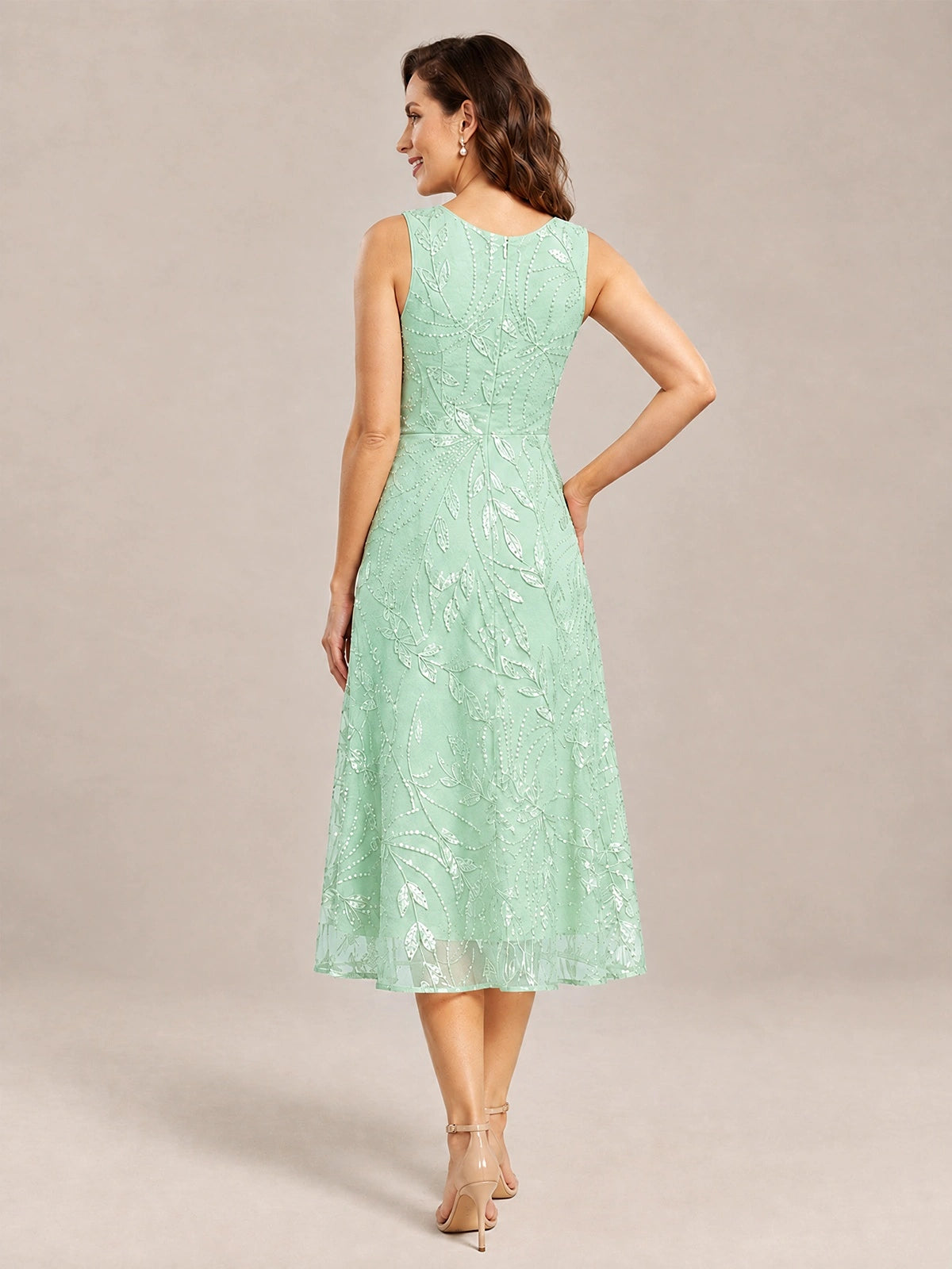 Tea Length Sequin Lace Mother of the Bride Dress with Chiffon Jacket