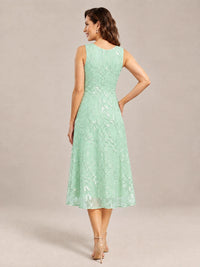 Tea Length Sequin Lace Mother of the Bride Dress with Chiffon Jacket