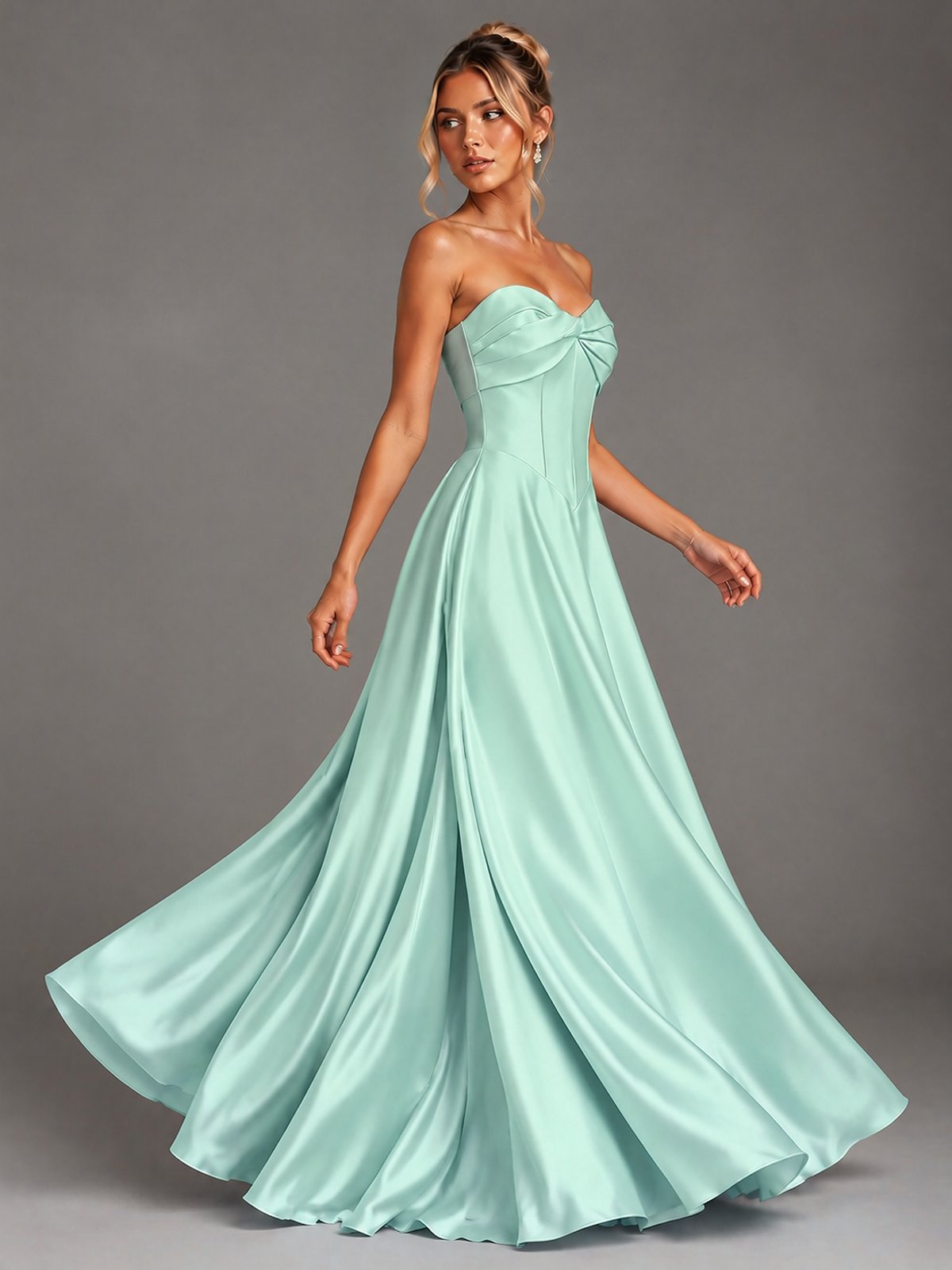 Sweetheart Neck Strapless Satin A-Line Prom Dress