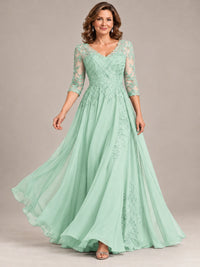 Sequin Lace A-Line Mother of the Bride Dress with 3/4 Sleeves