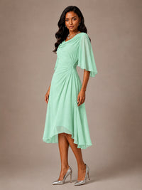 Cowl Neck Ruched Chiffon Mother of the Bride Dresses with Flutter Sleeves