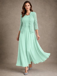 2-Piece Chiffon Mother of the Bride Dress with Lace Jacket