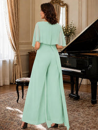 Chiffon Mother of the Bride Jumpsuit with Layered Cape Sleeves