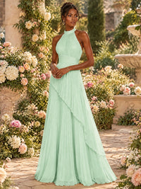 Wrap Pleated Prom Dress Halter A-line Chiffon Formal Wedding Dress