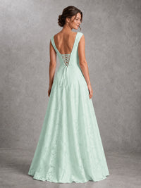 Blush Pink Lace Applique A-Line Bridesmaid Dress