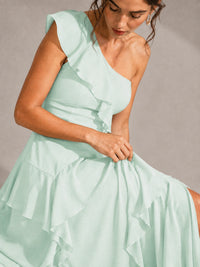 Sage Green One Shoulder Ruffle Bridesmaid Dress