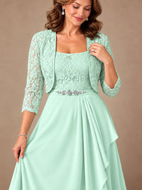 Blush Pink A-Line Mother of the Bride Dress with Lace Jacket and Ruffles
