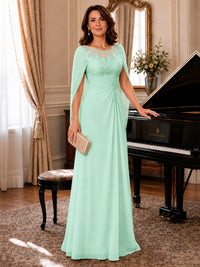 Elegant Applique Chiffon Mother of the Bride Dress with Cape Sleeves