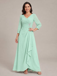 V-Neck Pleated Chiffon Mother of the Bride Dress with Flutter Sleeves