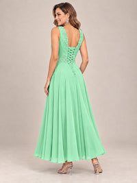 Dusty Blue Floral Lace Chiffon Mother of the Bride Dress with Jacket