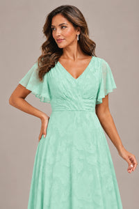 Jovellee Floral Chiffon A-Line Mother of the Bride Dress with Flutter Sleeves