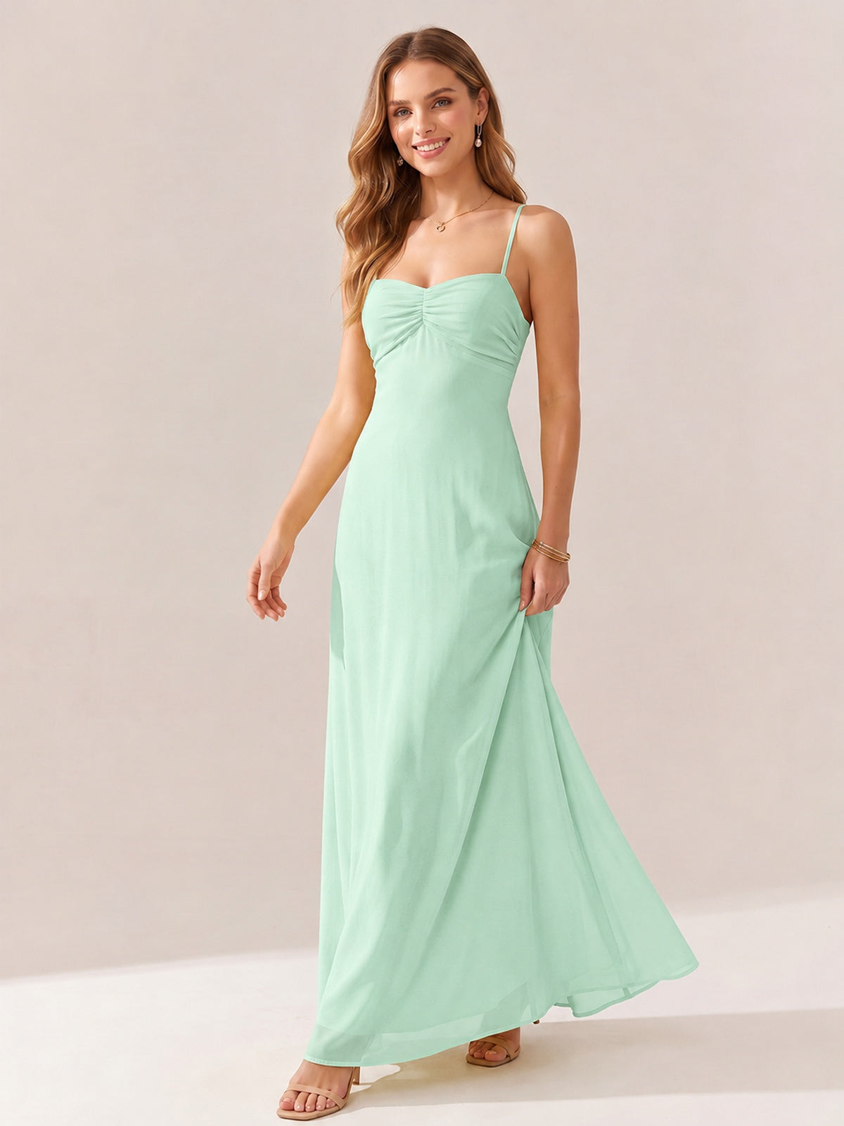 JOVELLEE Yellow Sweetheart Ruched Bust Chiffon Maxi Dress