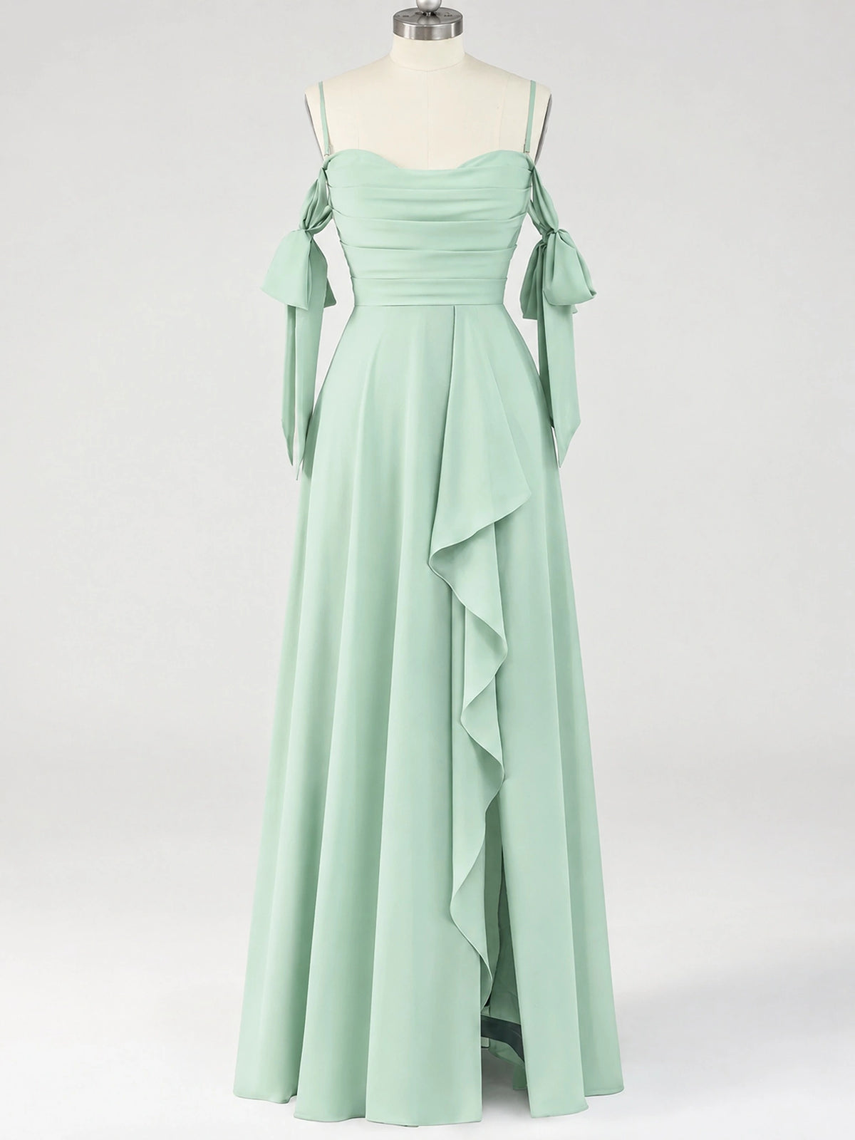 A-Line Ruffles Chiffon Bridesmaid Dress with Slit