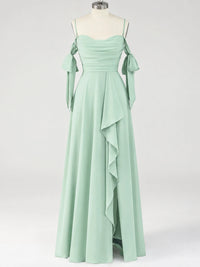 A-Line Ruffles Chiffon Bridesmaid Dress with Slit