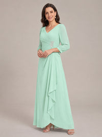 V-Neck Pleated Chiffon Mother of the Bride Dress with Flutter Sleeves