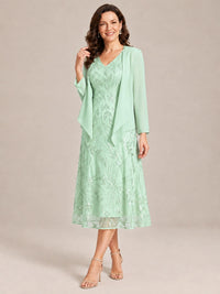 Tea Length Sequin Lace Mother of the Bride Dress with Chiffon Jacket