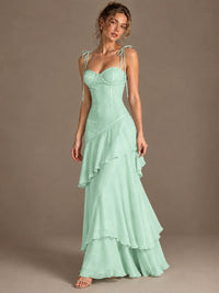 Spaghetti Strap Tiered Ruffles Chiffon Prom Dress