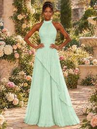 Wrap Pleated Prom Dress Halter A-line Chiffon Formal Wedding Dress