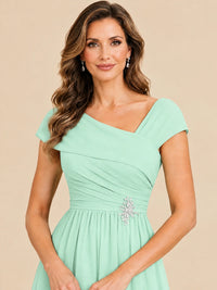 Cap Sleeve Mother of The Bride Dresses Long Chiffon Formal Gowns
