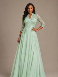 Embellished Appliques Mother of the Bride Dress with 3/4 Sleeves