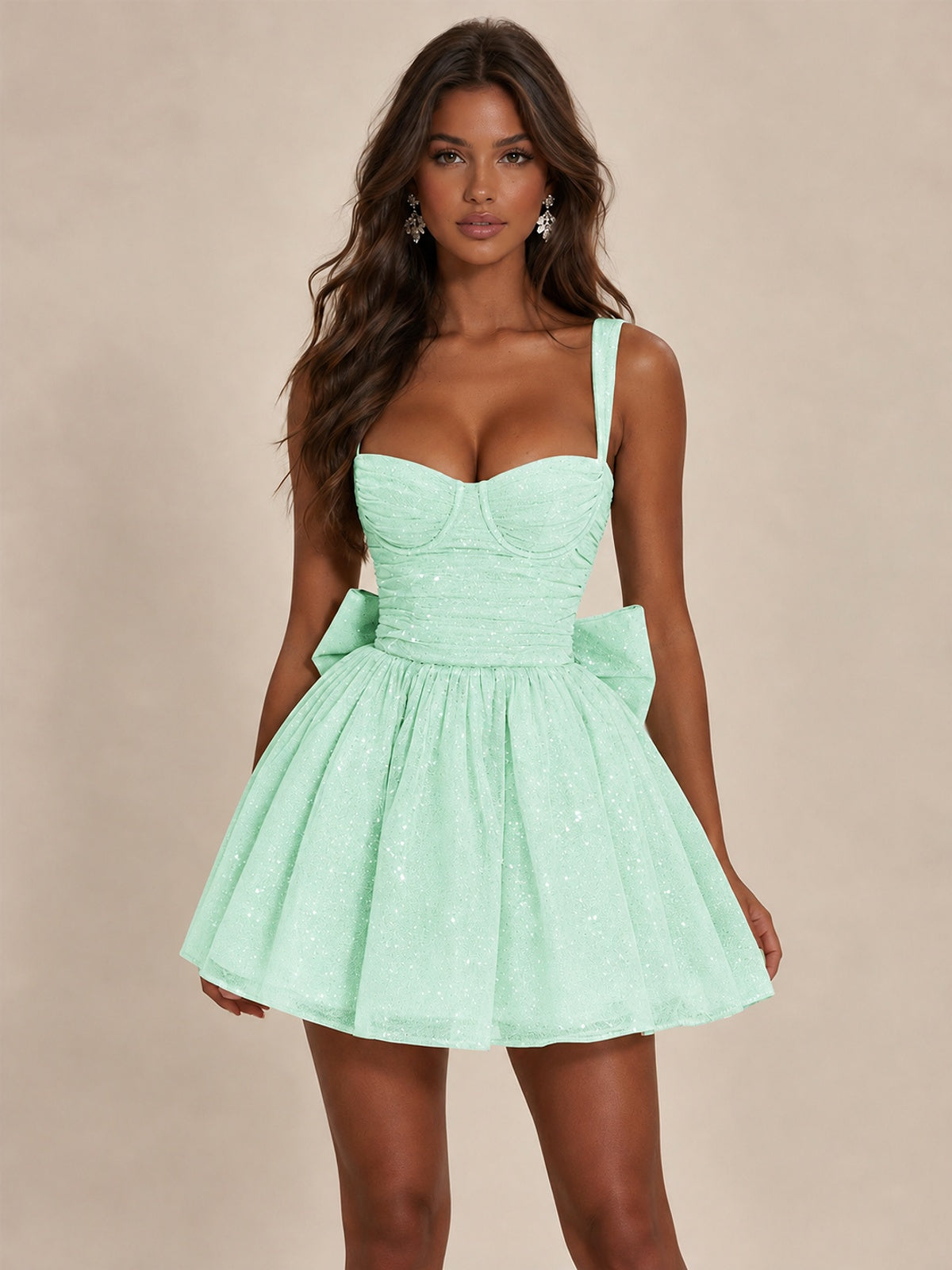Sweetheart Glitter Tulle Puffy Mini Dress with Bow