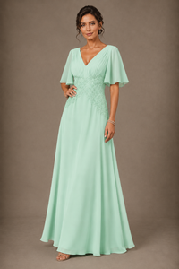 A-Line Chiffon Mother of the Bride Dress with Applique