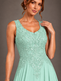 A-line 2 Pieces Chiffon Appliques Mother of The Bride Dresses with Jackets