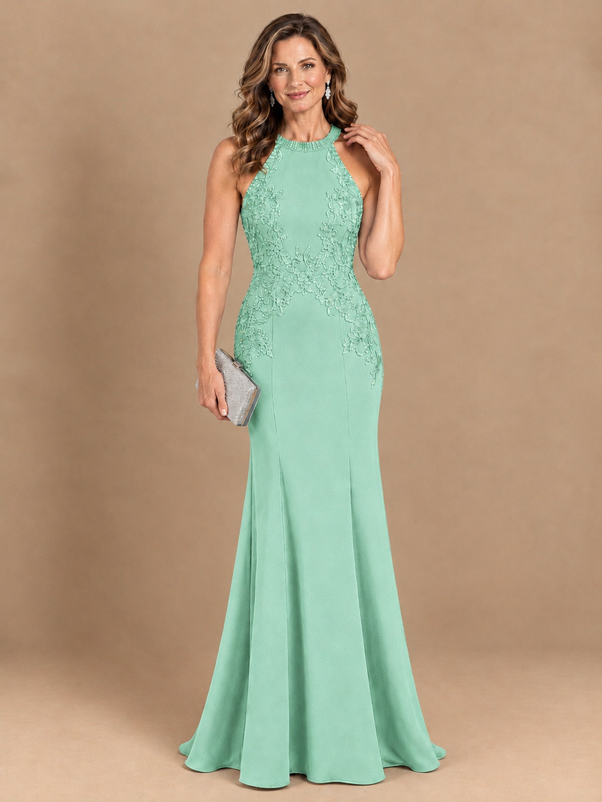 Halter Neckline Lace Appliques Mother of The Bride Dresses