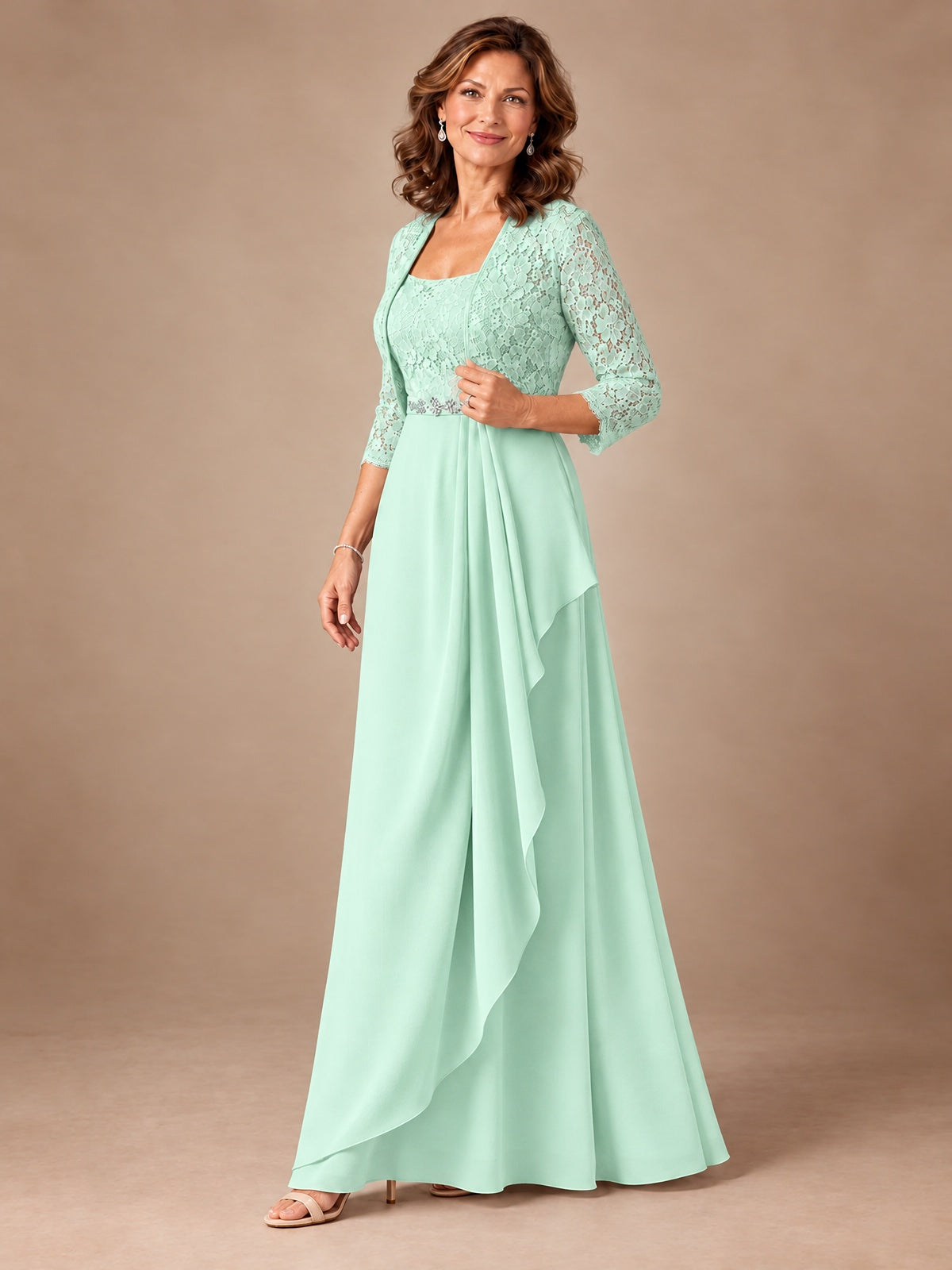 Blush Pink A-Line Mother of the Bride Dress with Lace Jacket and Ruffles