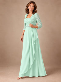 Blush Pink A-Line Mother of the Bride Dress with Lace Jacket and Ruffles