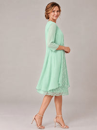 Tea Length Sequin Lace Mother of The Bride Dress with Chiffon Jacket