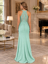 Halter Neckline Lace Appliques Mother of The Bride Dresses