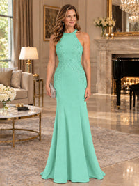 Halter Neckline Lace Appliques Mother of The Bride Dresses