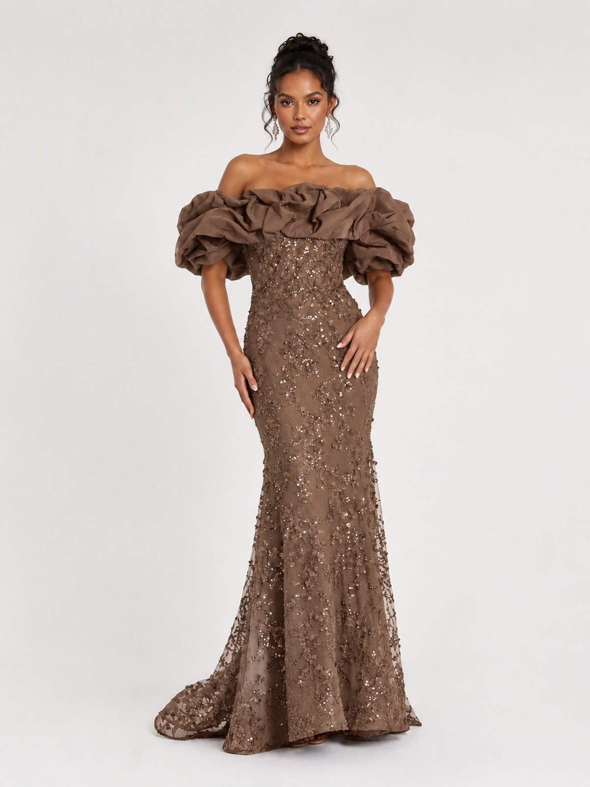 Sequin Off-Shoulder Ruffle Mermaid Prom Dress