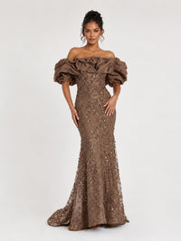 Sequin Off-Shoulder Ruffle Mermaid Prom Dress
