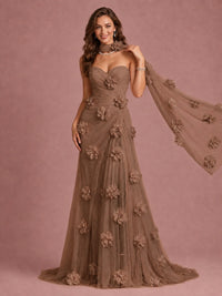 Blush Pink Strapless Sweetheart 3D Floral Tulle Mermaid Prom Dress