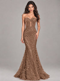 Strapless Corset Mermaid Prom Dress Lace Appliqué Formal Gown